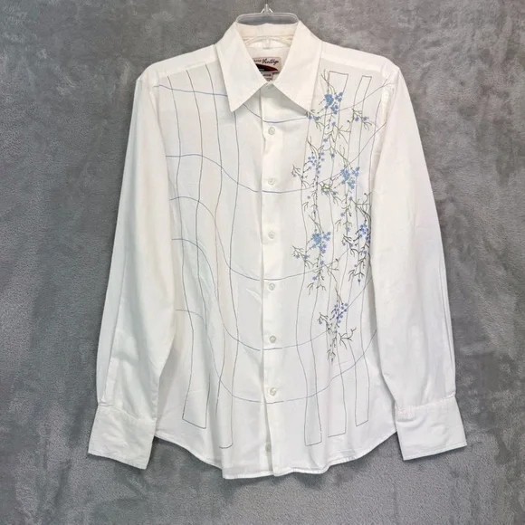 Rare Vintage White Floral Embroidered Men's Shirt Size M - Picture 1 of 6